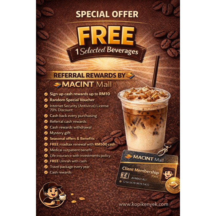 Baucar RM5 KopiKenyek + Minuman PERCUMA (Min RM10)