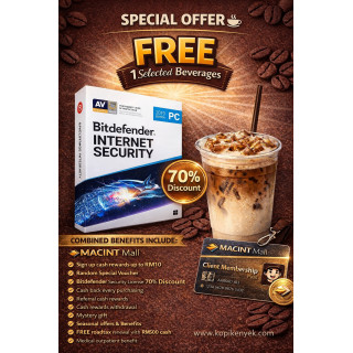 Internet Security Bit Defender 1 user 1 year license with KopiKenyek.com RM5 Per Menu Voucher