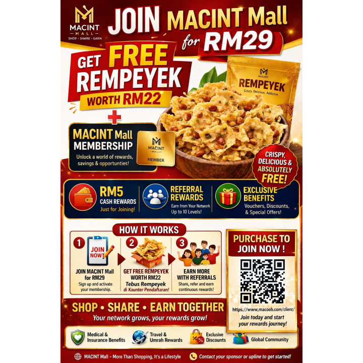 MACINT Mall special membership, FREE items RM20, Cash rewards RM5