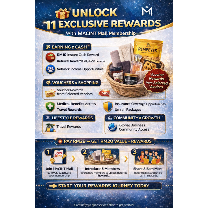 MACINT Mall special membership, FREE items RM20, Cash rewards RM5