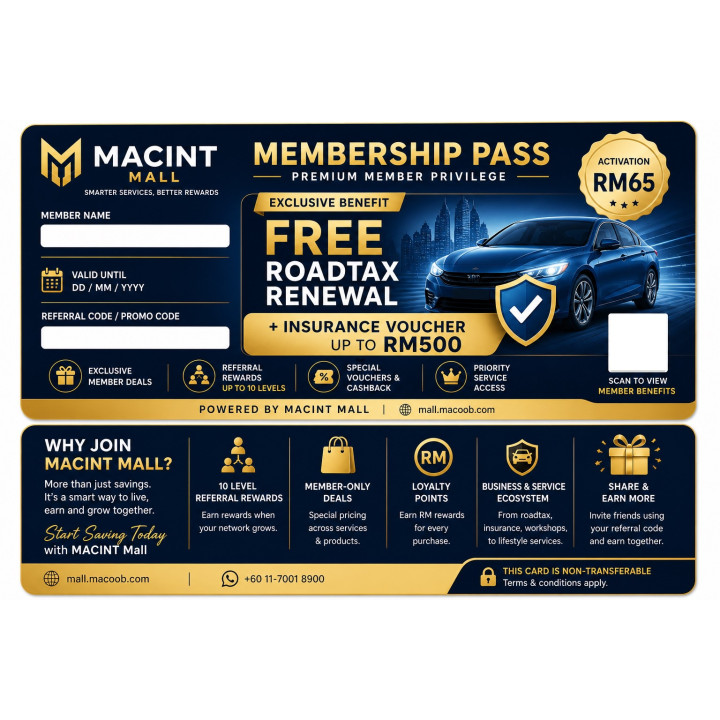 FREE roadtax renewal with insurance voucher up to RM500 Registrations Fee