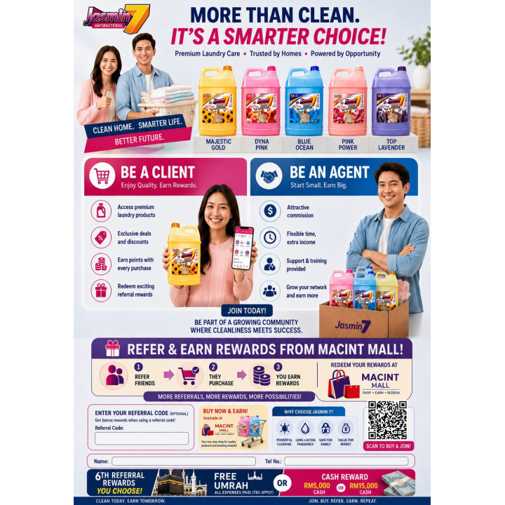 Jasmin 7 Laundry Detergent 10L | Long Lasting Fragrance Malaysia