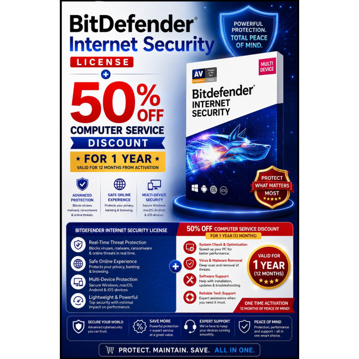 BitDefender Internet Security & Antivirus License with 50% Service Discount