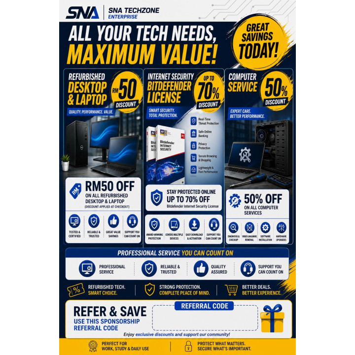SNA TechZone Refurbished Computer Benefit RM10 Voucher