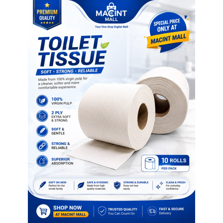 Premium 2-Ply Toilet Tissue 100% Virgin Pulp | Soft & Strong Bathroom Tissue | Protech Paper