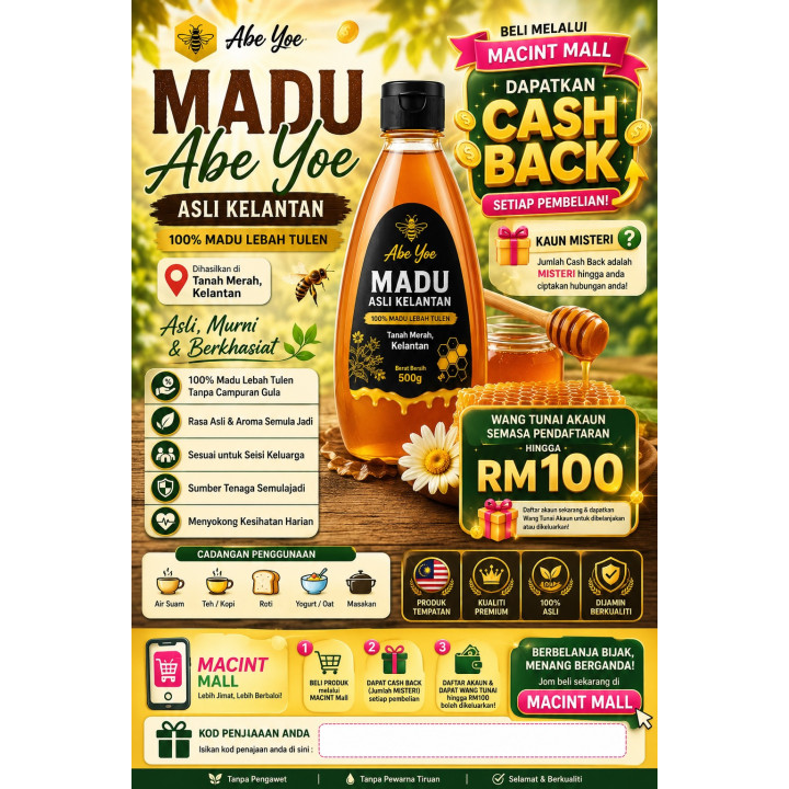 Madu Abe Yoe Asli Kelantan | 100% Madu Lebah Tulen Tanah Merah