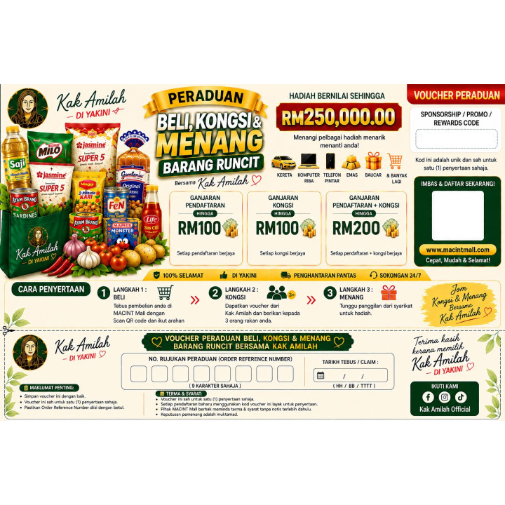 Voucher Percuma Peraduan Kak Amilah Beli, Kongsi & Menang hingga RM250,000.00 [221]