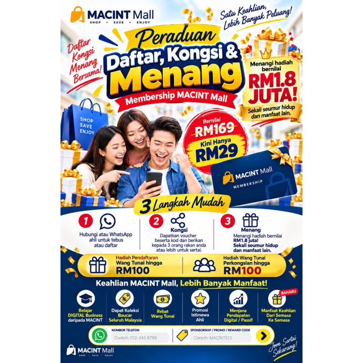 Peraduan Daftar, Kongsi & Menang Membership MACINT Mall [226]