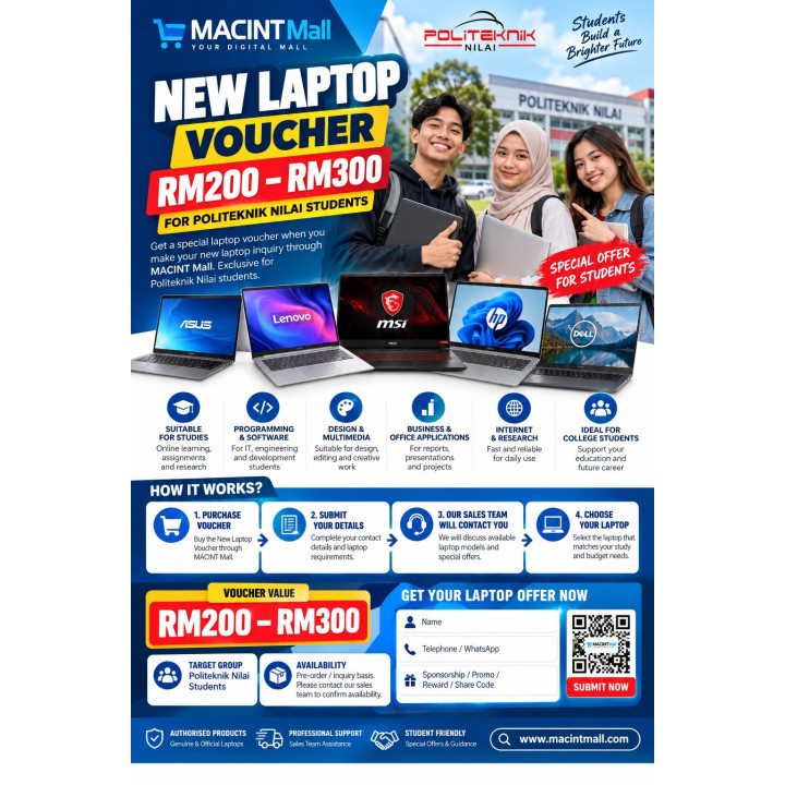 New Laptop Voucher RM200–RM300 for Politeknik Nilai Students | MACINT Mall